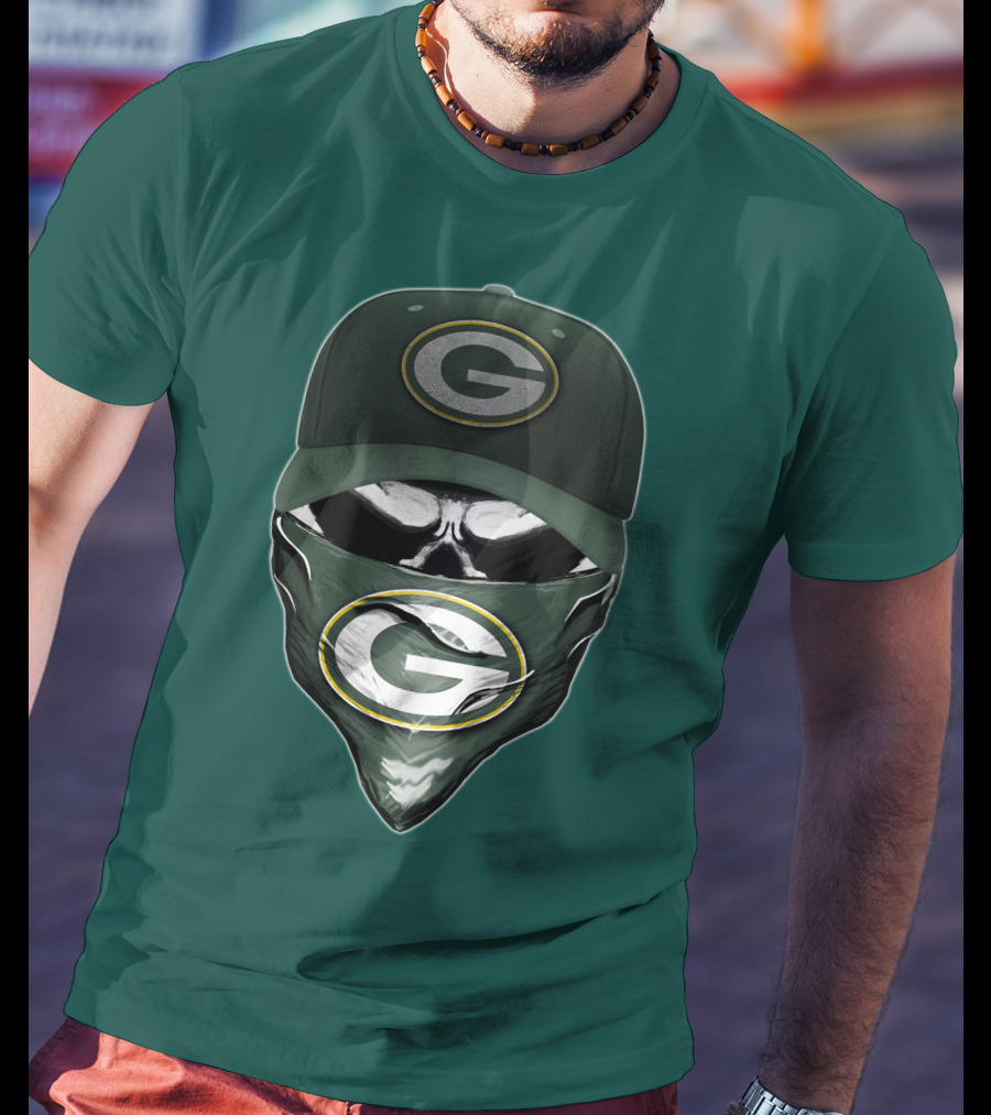 Green Bay Packers Skull Cap And Bandana T-Shirt
