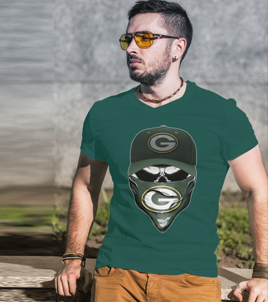 Green Bay Packers Skull Cap And Bandana T-Shirt