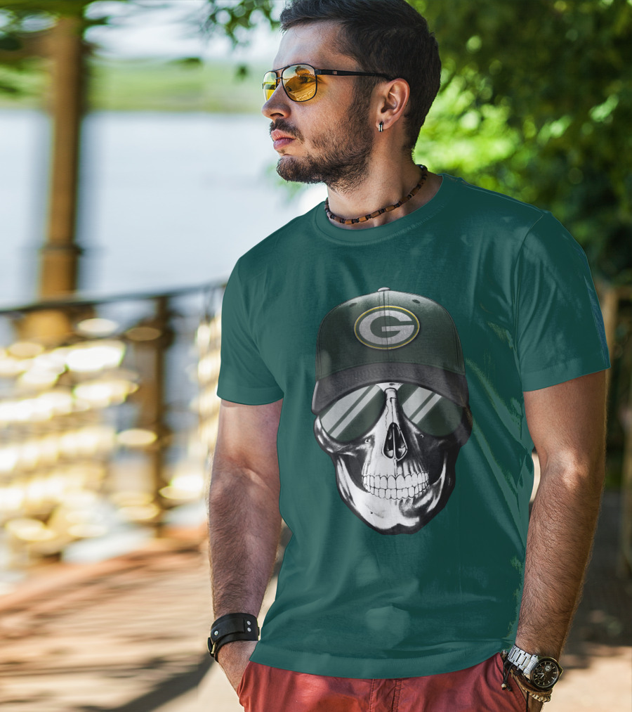 Green Bay Packers Skull Hat T-Shirt