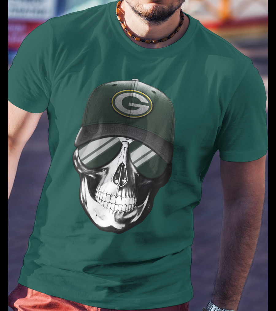 Green Bay Packers Skull Hat T-Shirt