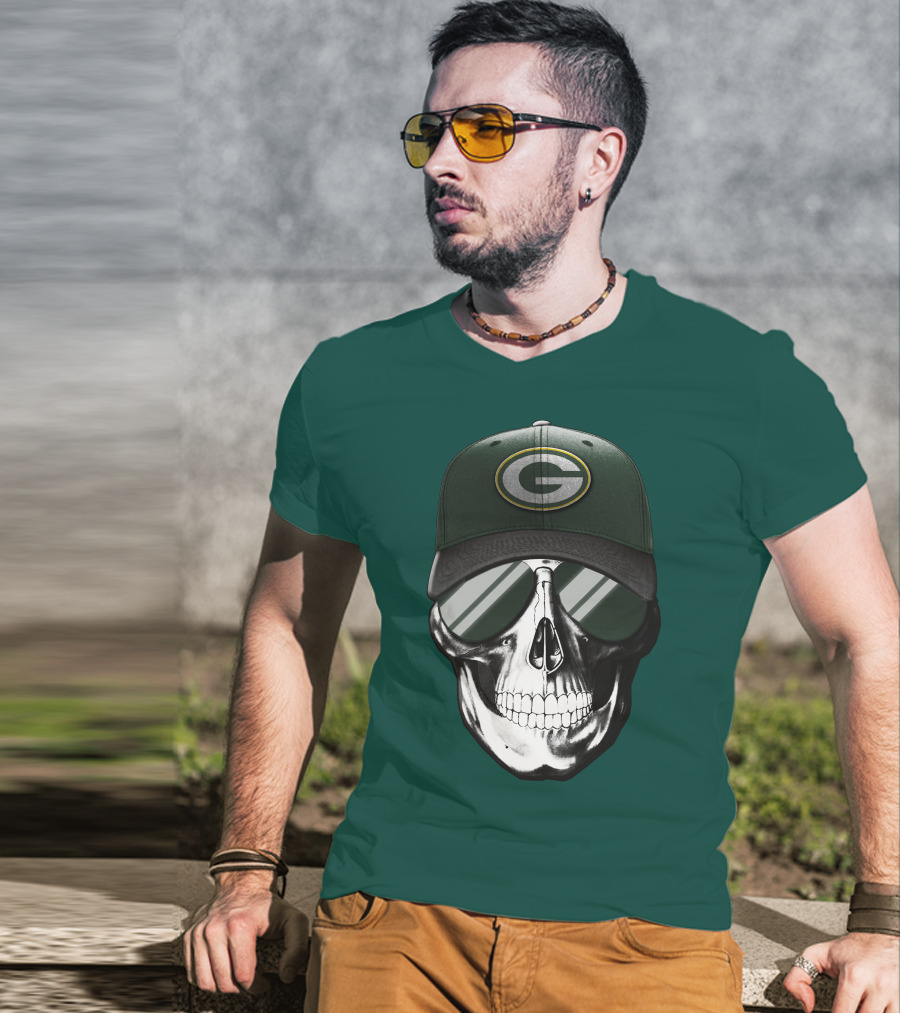 Green Bay Packers Skull Hat T-Shirt