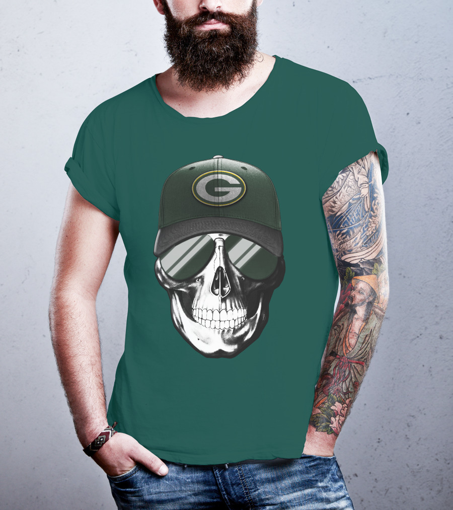 Green Bay Packers Skull Hat T-Shirt