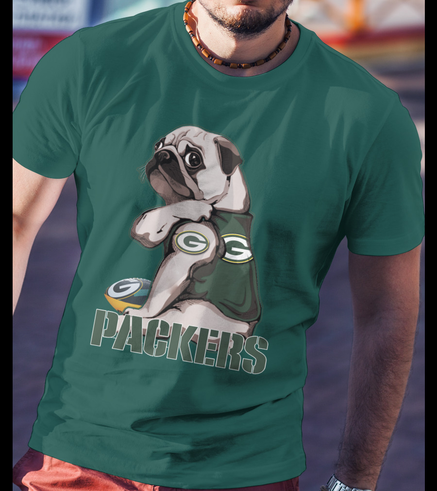 Pug With Green Bay Packers Logo In Team Colors T-Shirt