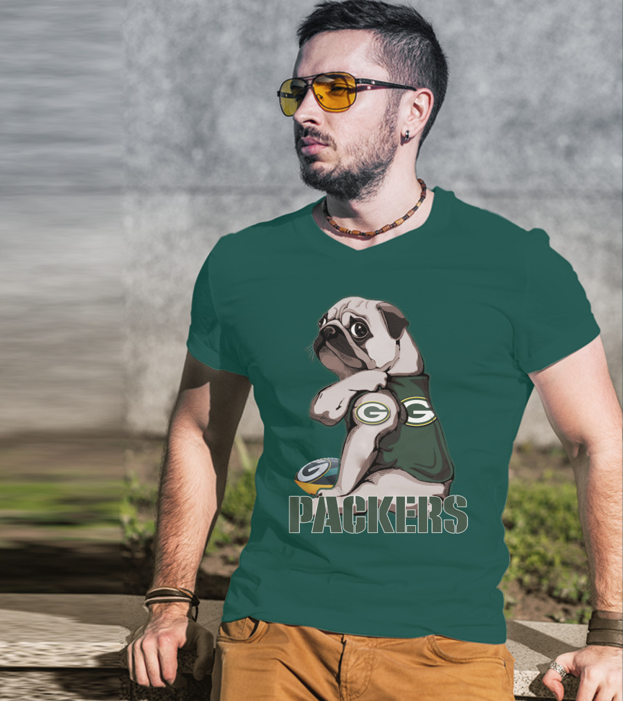 Pug With Green Bay Packers Logo In Team Colors T-Shirt