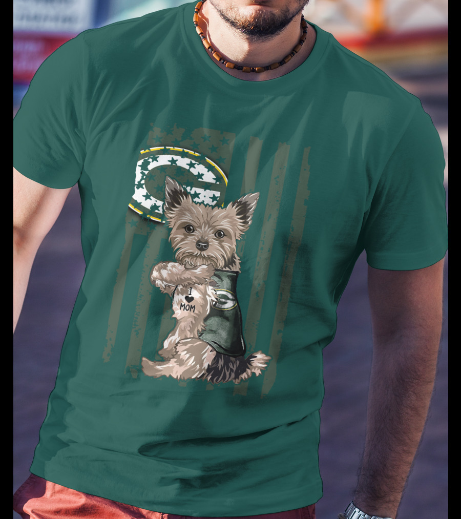 Yorkshire Terrier I Love Mom Green Bay Packers Fan T-Shirt
