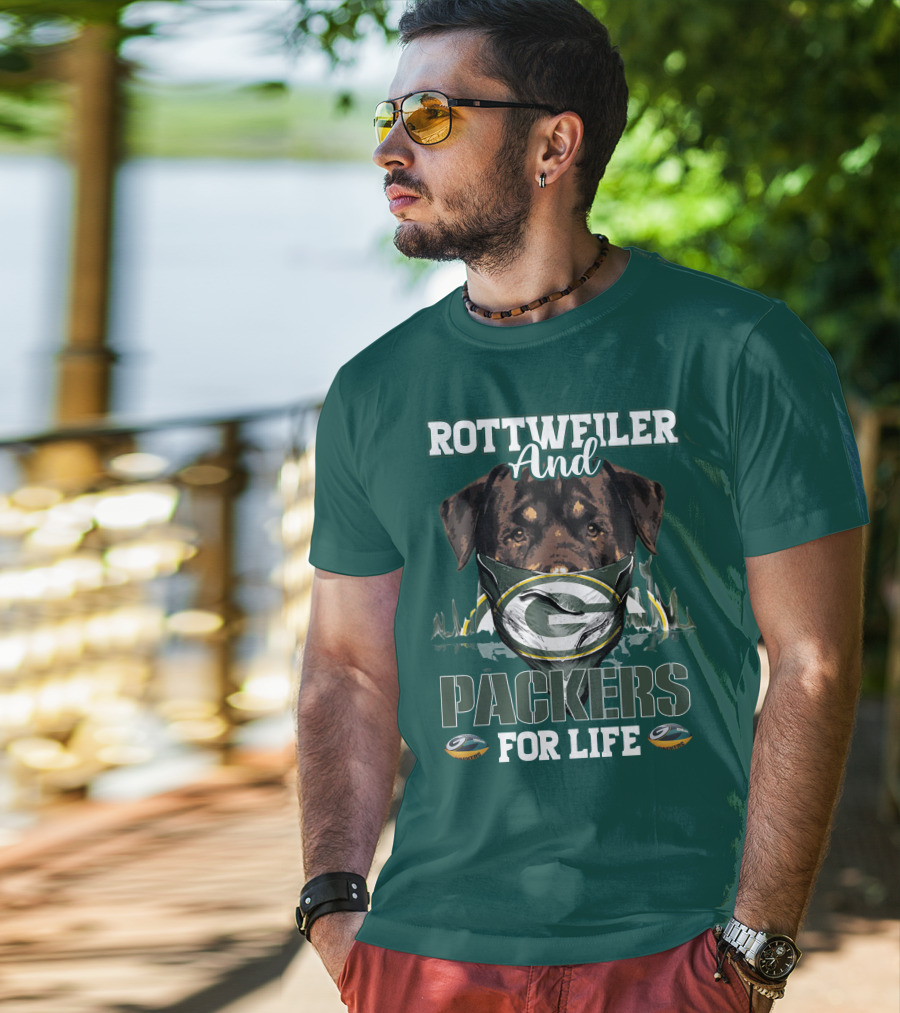 Rottweiler And Packers For Life Green Bay Packers T-Shirt