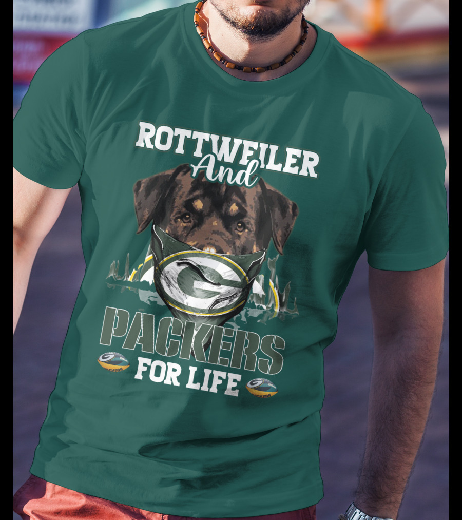 Rottweiler And Packers For Life Green Bay Packers T-Shirt