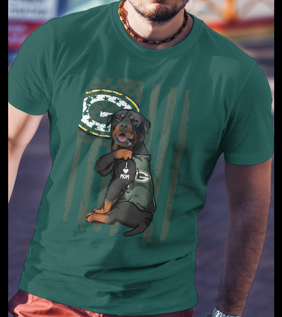 Green Bay Packers Rottweiler I Love Mom T-Shirt