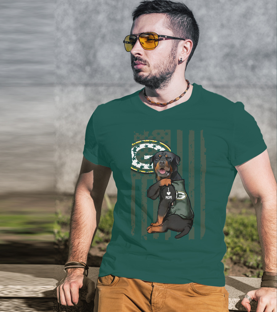 Green Bay Packers Rottweiler I Love Mom T-Shirt