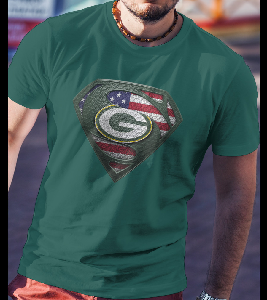 Spm Green Bay Packers American Flag Superman T-Shirt