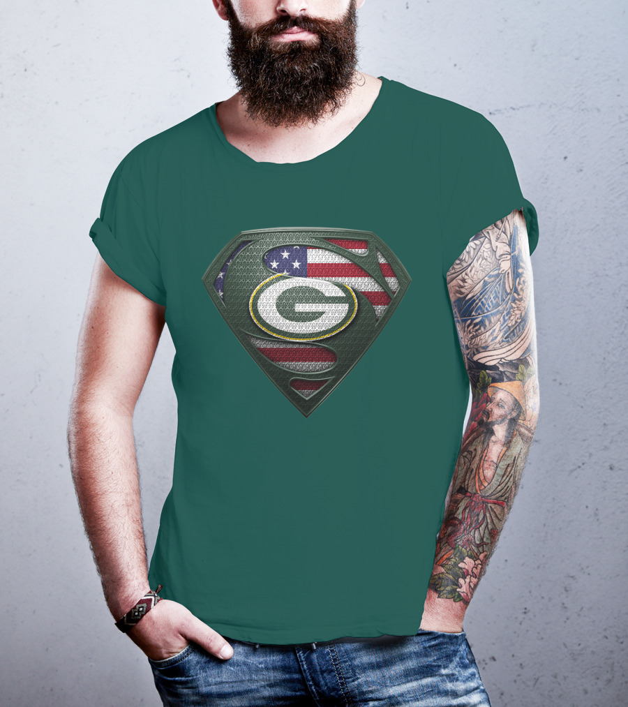 Spm Green Bay Packers American Flag Superman T-Shirt