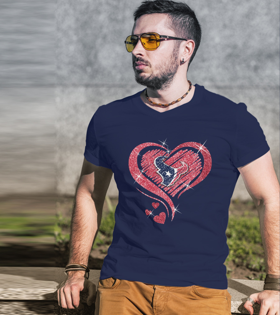 Heart Diamond Glitter Houston Texans T-Shirt