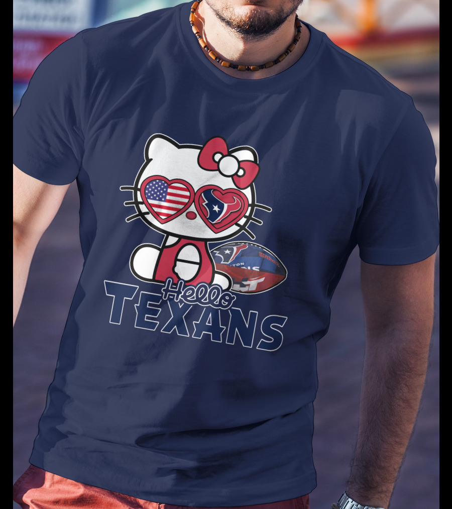 Hello Kitty Texans Football Heart USA Fan Love T-Shirt
