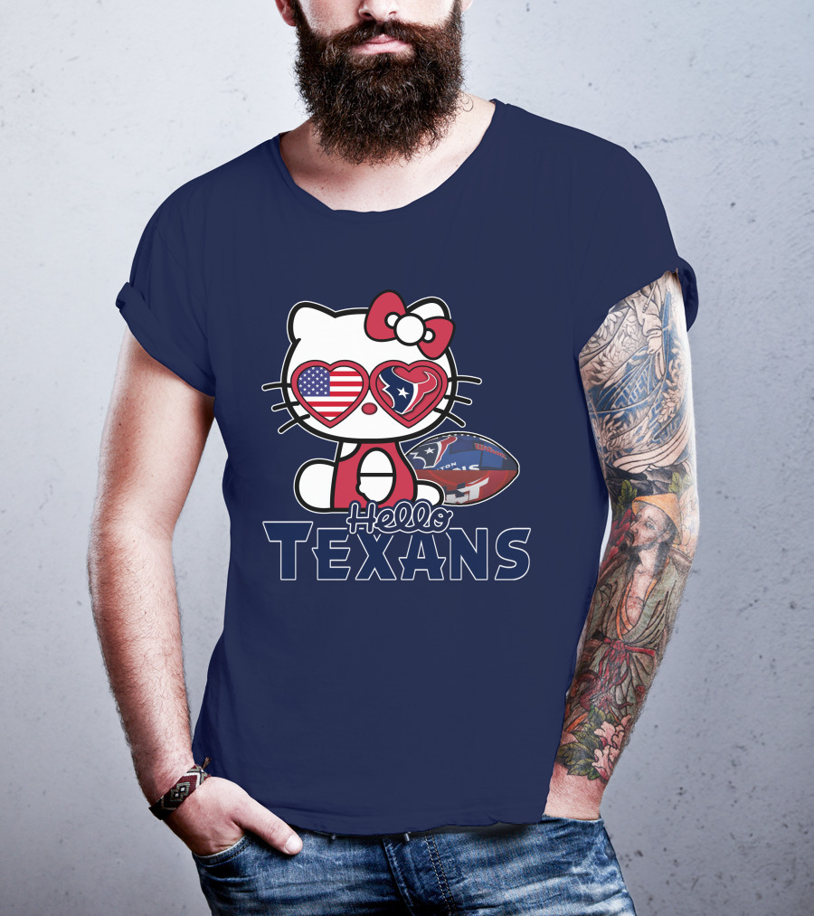 Hello Kitty Texans Football Heart USA Fan Love T-Shirt