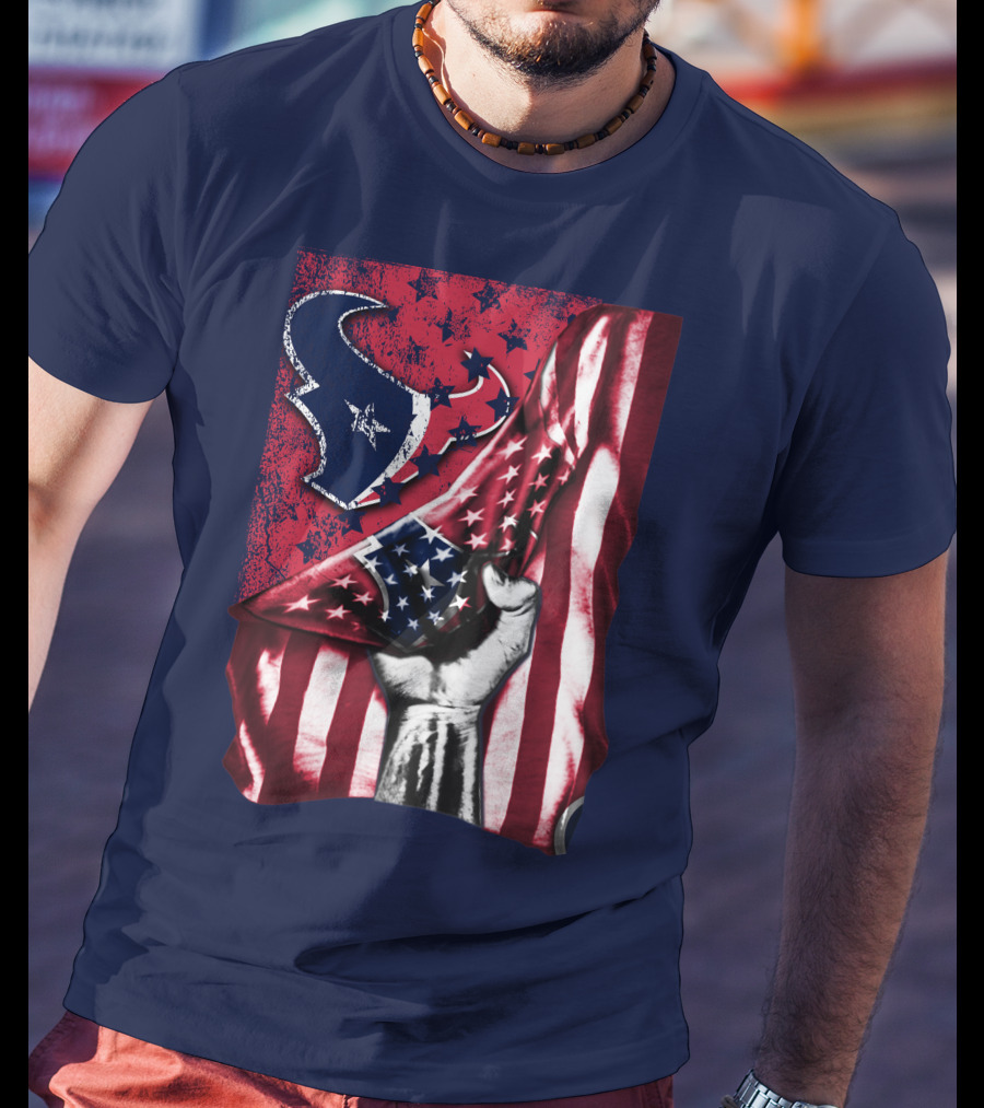 Houston Texans Stars And Stripes American Flag Fist T-Shirt