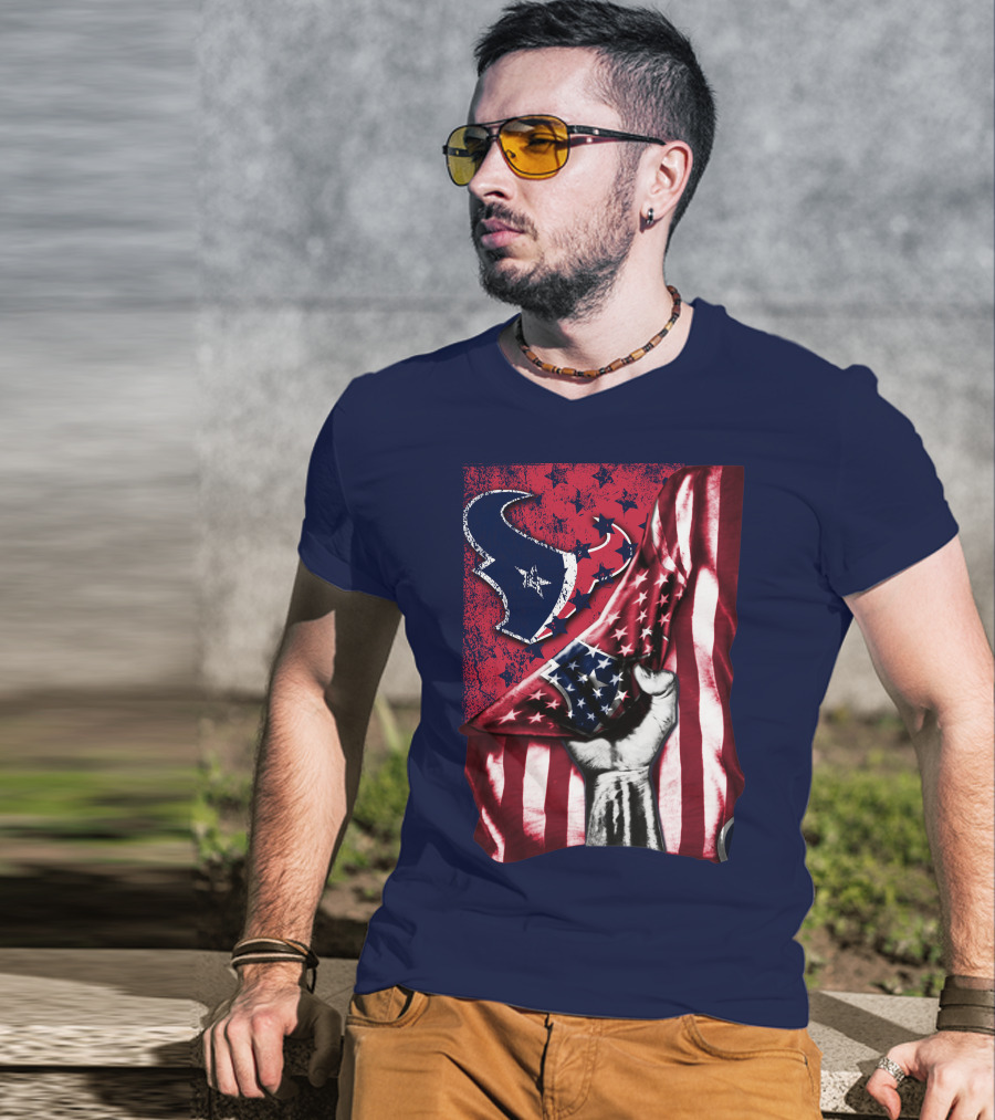 Houston Texans Stars And Stripes American Flag Fist T-Shirt