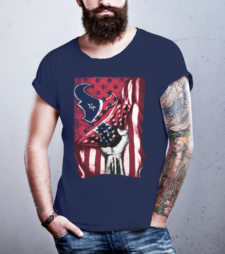 Houston Texans Stars And Stripes American Flag Fist T-Shirt