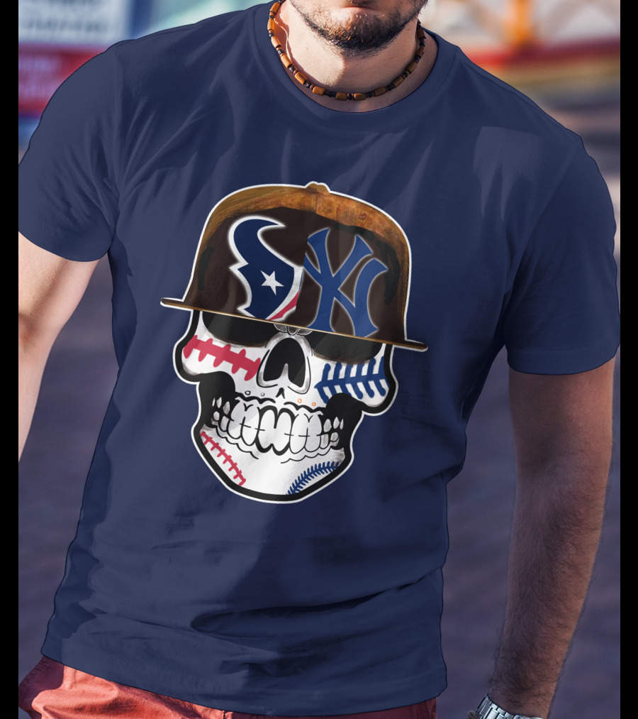 Houston Texans Yankees Skull Baseball T-Shirt