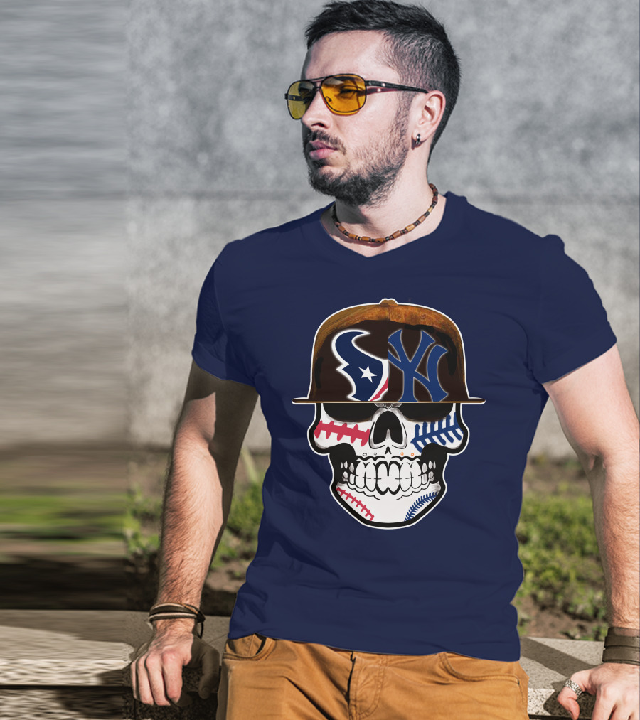 Houston Texans Yankees Skull Baseball T-Shirt