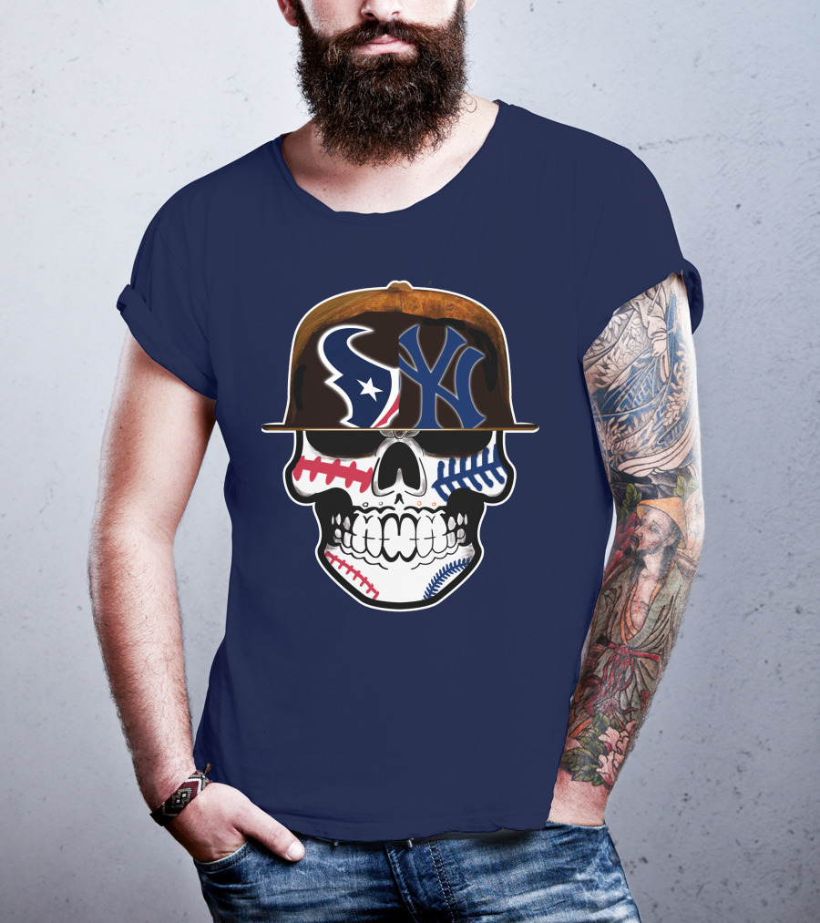 Houston Texans Yankees Skull Baseball T-Shirt