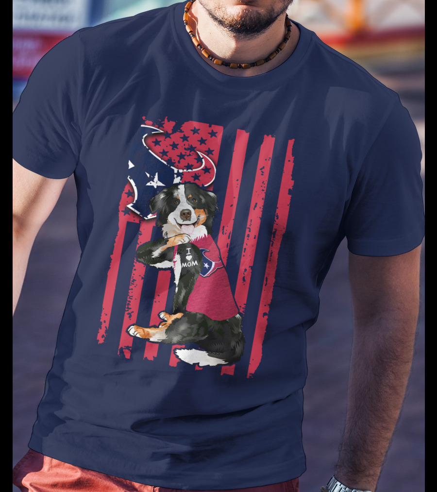 Border Collie I Love Mom Houston Texans Patriotic T-Shirt