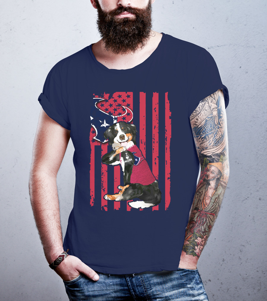 Border Collie I Love Mom Houston Texans Patriotic T-Shirt