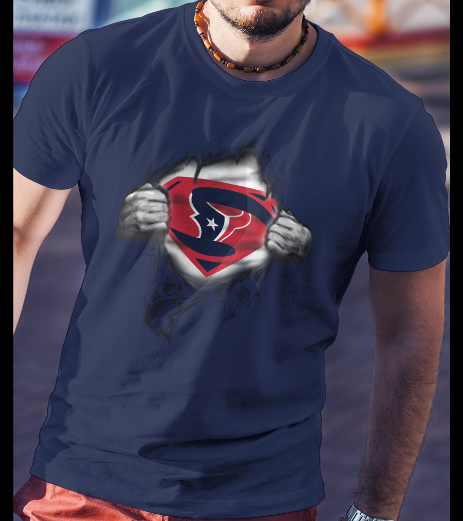 Houston Texans 19 Superman Logo Busting Out T-Shirt