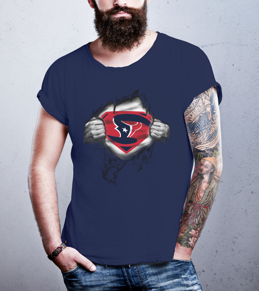 Houston Texans 19 Superman Logo Busting Out T-Shirt