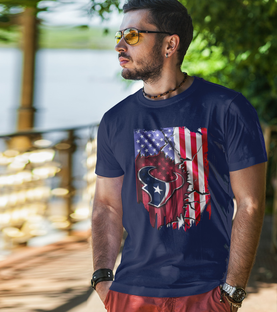 Flag Houston Texans American Flag Background T-Shirt