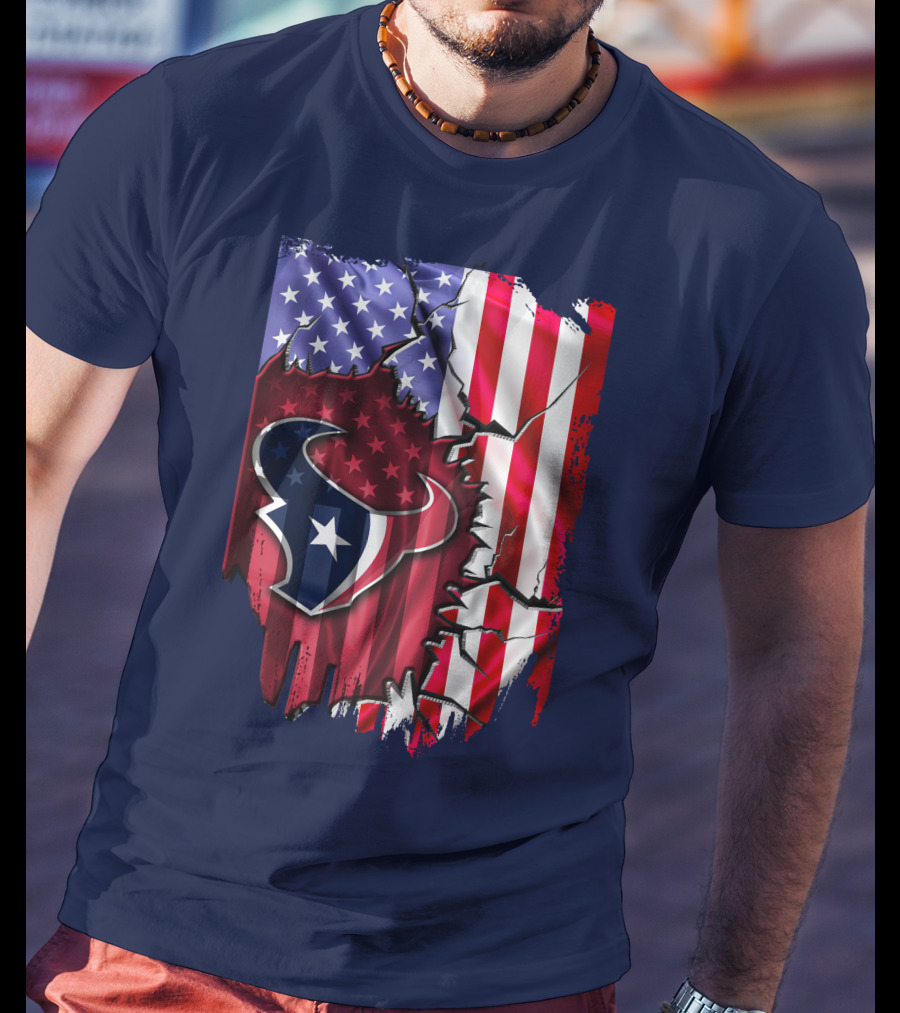 Flag Houston Texans American Flag Background T-Shirt