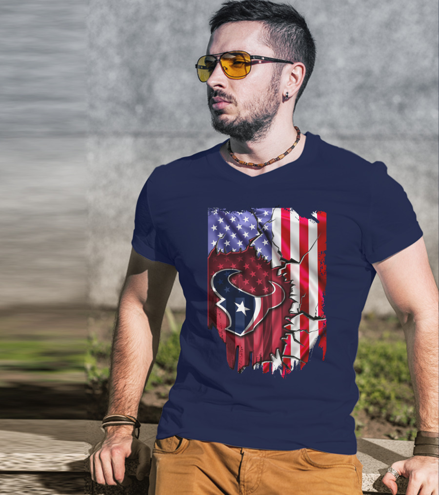 Flag Houston Texans American Flag Background T-Shirt