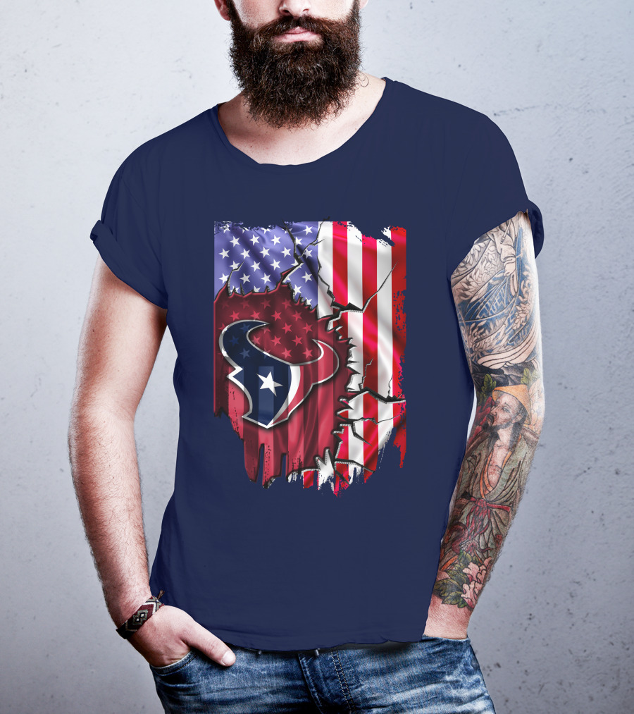 Flag Houston Texans American Flag Background T-Shirt