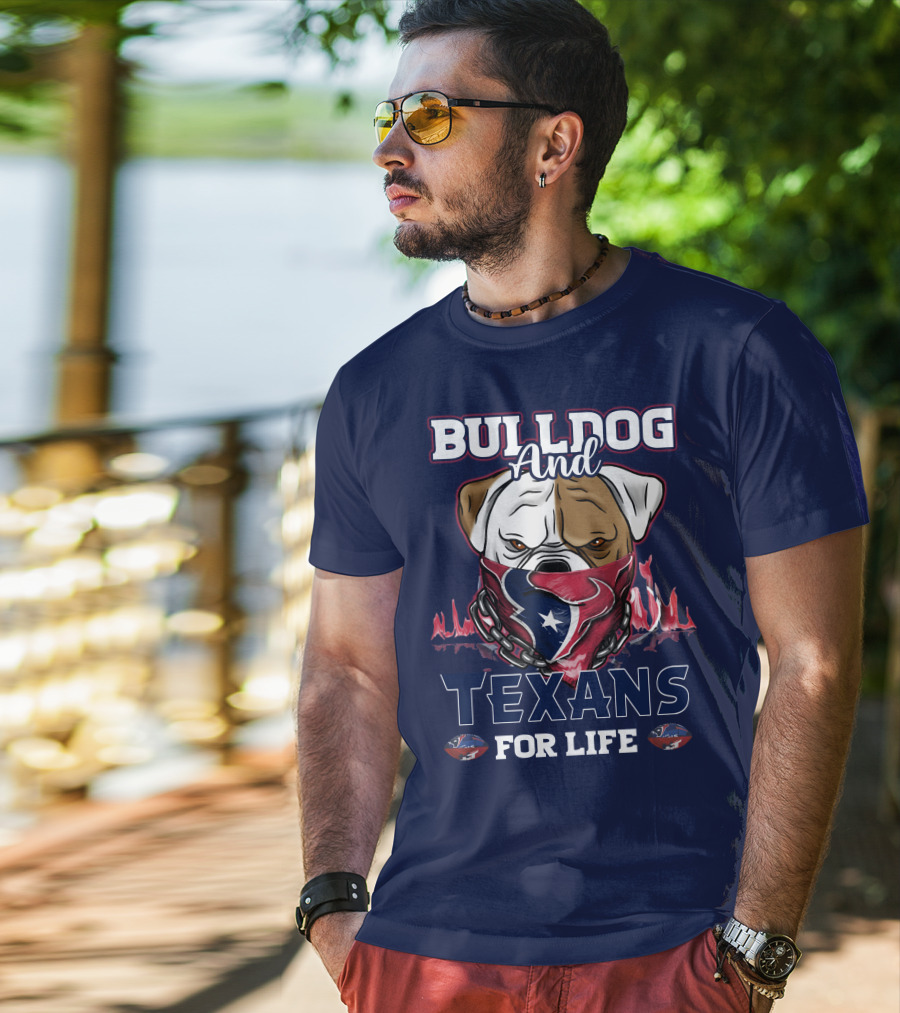 Bulldog And Texans For Life Houston Texans Fan Bulldog With Team Logo Bandana T-Shirt