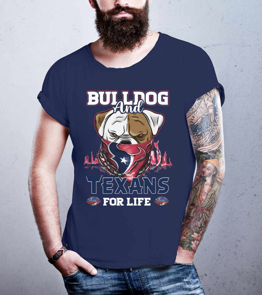 Bulldog And Texans For Life Houston Texans Fan Bulldog With Team Logo Bandana T-Shirt