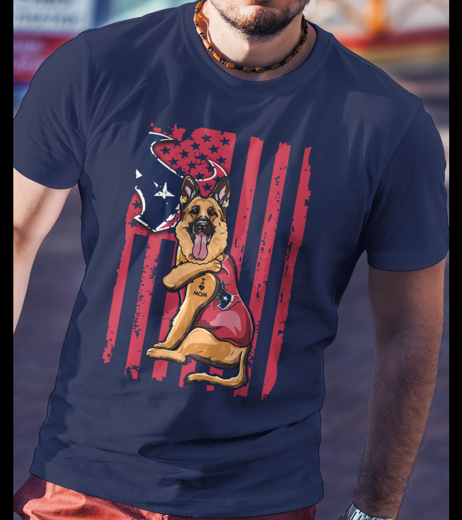 German Shepherd I Love Mom Houston Texans Flag T-Shirt
