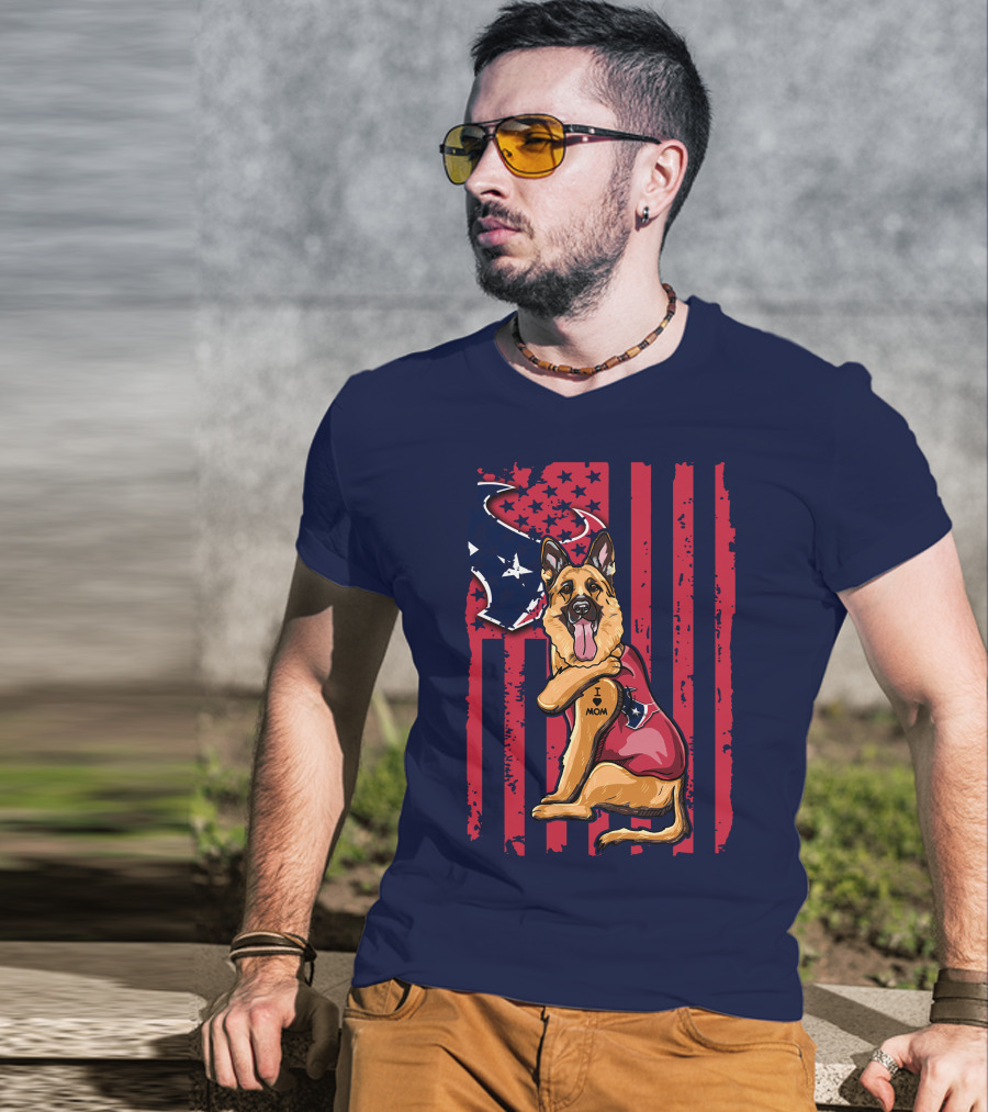 German Shepherd I Love Mom Houston Texans Flag T-Shirt