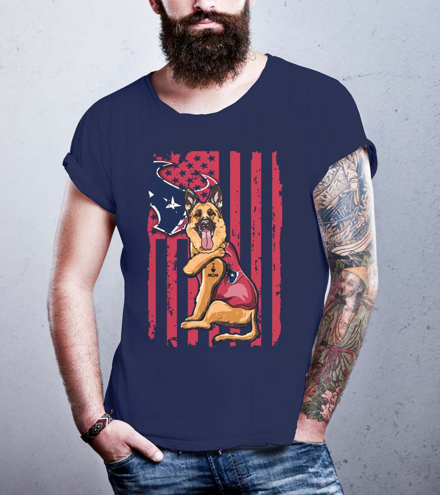 German Shepherd I Love Mom Houston Texans Flag T-Shirt