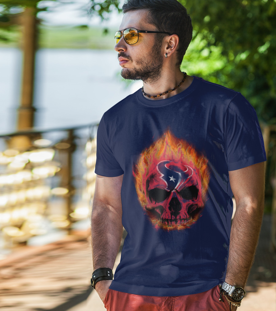 Houston Texans Flaming Skull T-Shirt