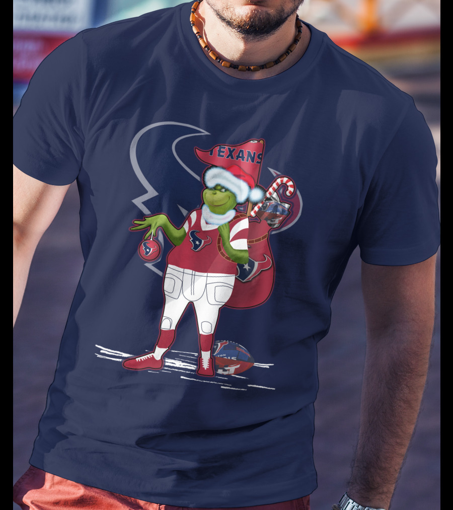 Grinchxmas Houston Texans Christmas Football Theme T-Shirt