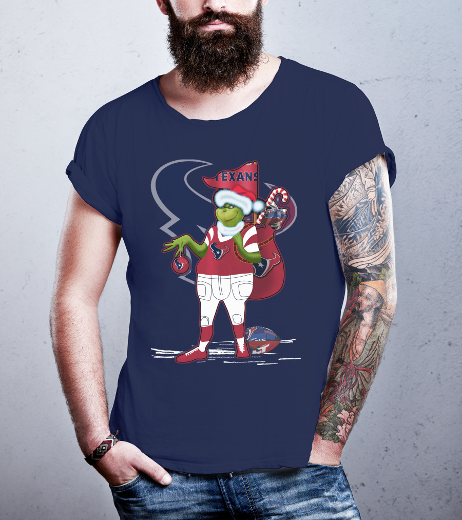 Grinchxmas Houston Texans Christmas Football Theme T-Shirt