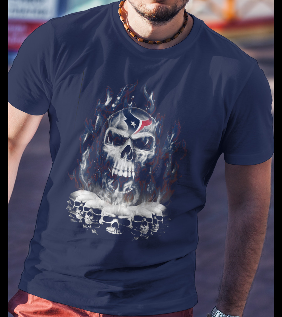 Houston Texans 28 Skull Flame T-Shirt