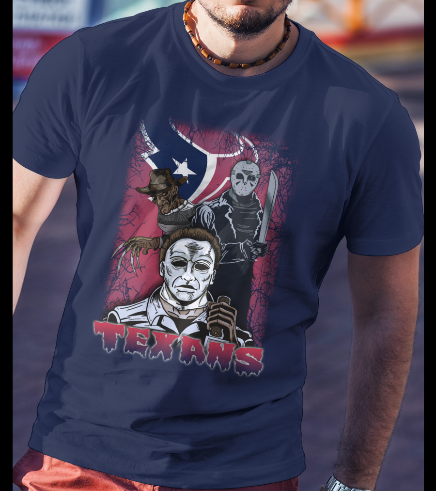 Texans Horror Icons With Houston Flag T-Shirt