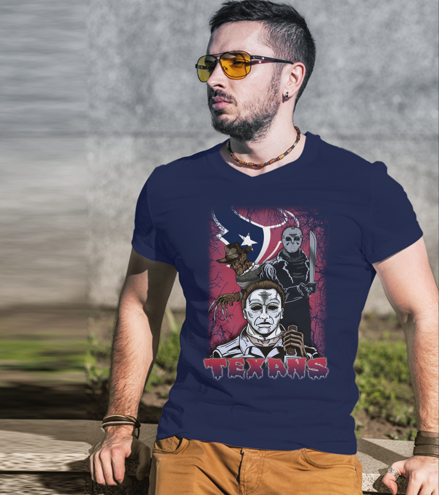 Texans Horror Icons With Houston Flag T-Shirt