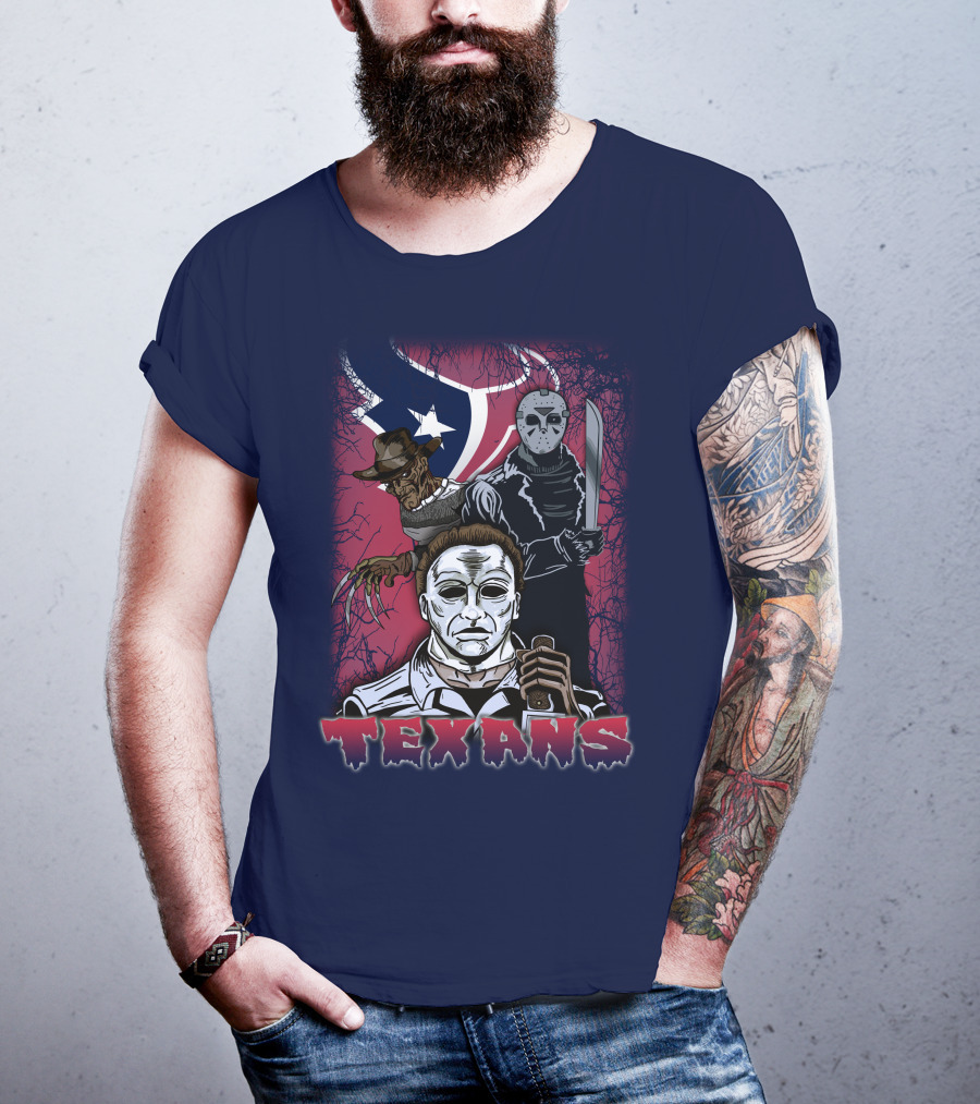 Texans Horror Icons With Houston Flag T-Shirt