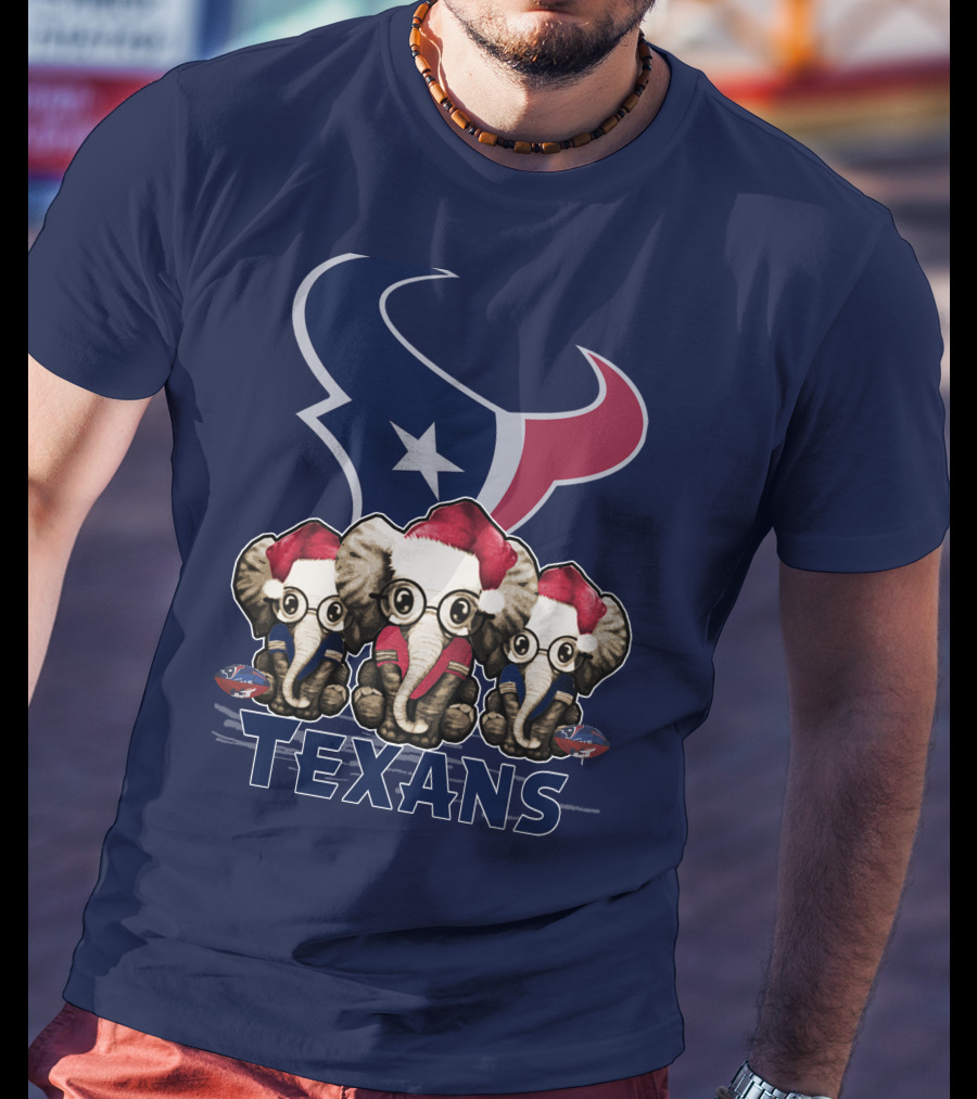 Elephants In Christmas Hats With Houston Texans T-Shirt