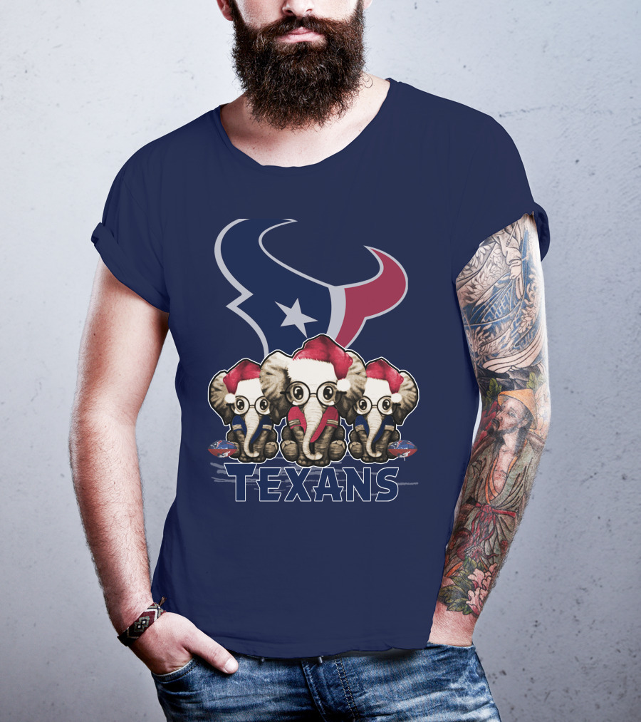 Elephants In Christmas Hats With Houston Texans T-Shirt
