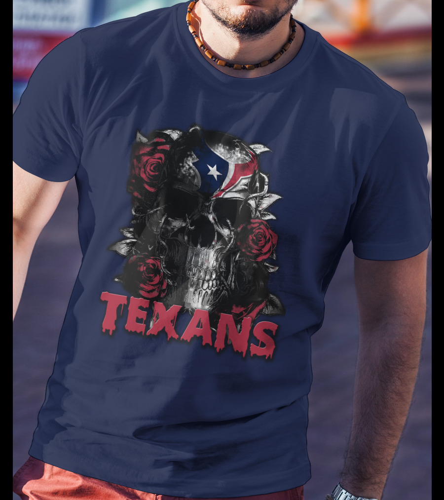 Texans Skull With Roses And Helmet T-Shirt