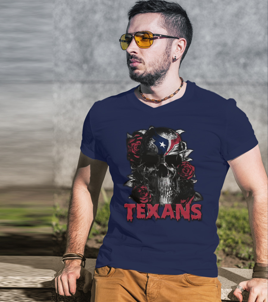 Texans Skull With Roses And Helmet T-Shirt