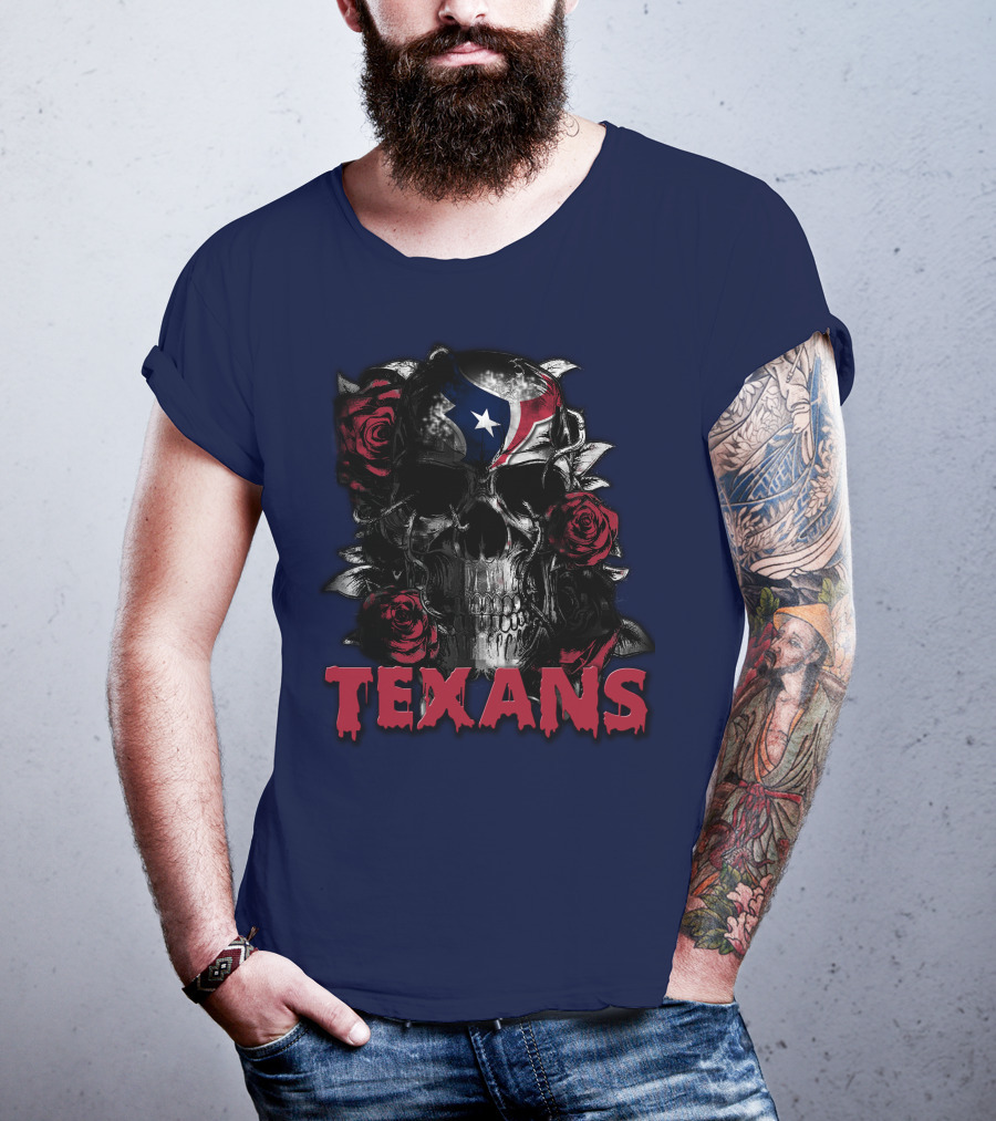 Texans Skull With Roses And Helmet T-Shirt