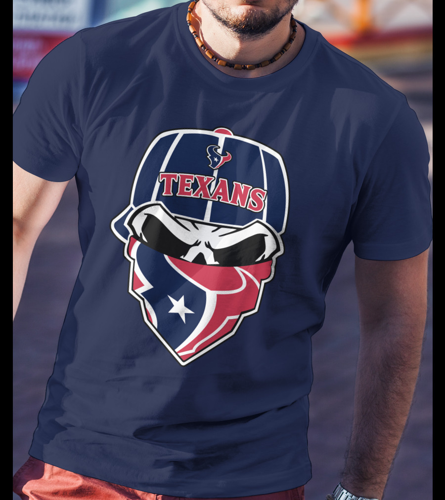 Houston Texans Skull Bandana And Cap T-Shirt